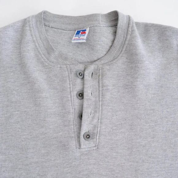 Vintage 90S Russell Athletic Gray Button Collar Crew Neck Size XL USA Made - Picture 5 of 9